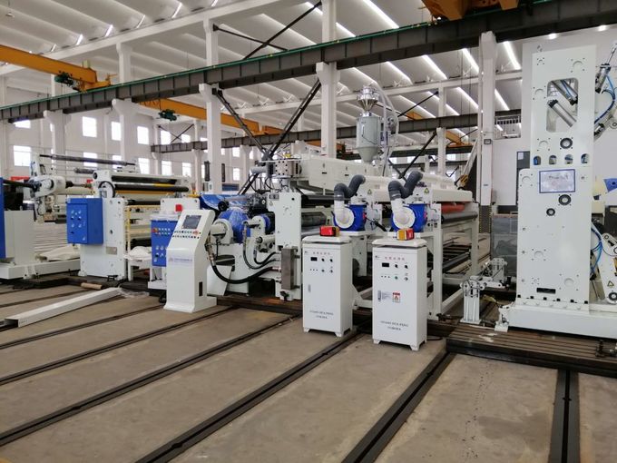 Machine automatique en carton ondulé de stratification d'extrusion de cannelure, machine chaude à grande vitesse de stratification dans blanc et bleu 1